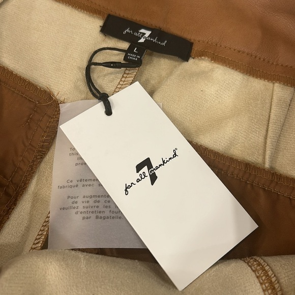 7 For All Mankind Faux Leather Wide Leg Cropped Pants Saddle Tan Size L - Picture 9 of 16